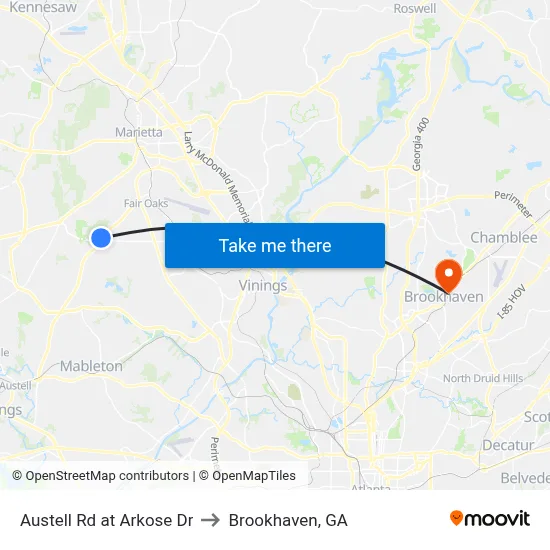 Austell Rd at Arkose Dr to Brookhaven, GA map