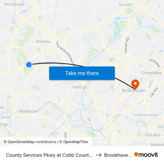 County Services Pkwy at Cobb County Health Dept to Brookhaven, GA map