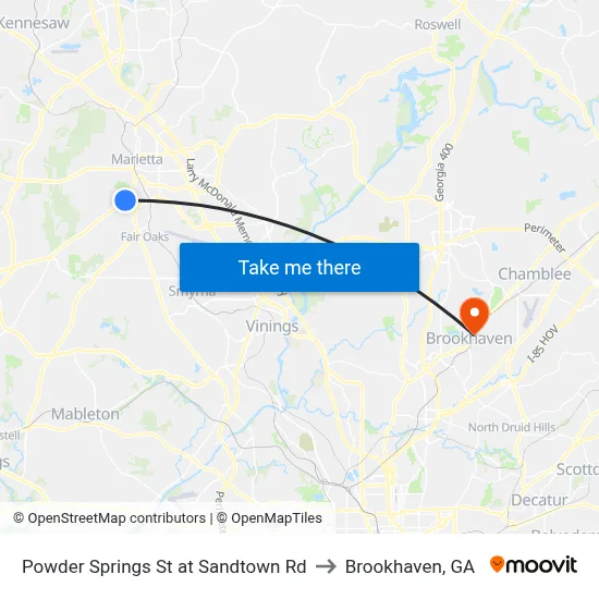 Powder Springs St at Sandtown Rd to Brookhaven, GA map