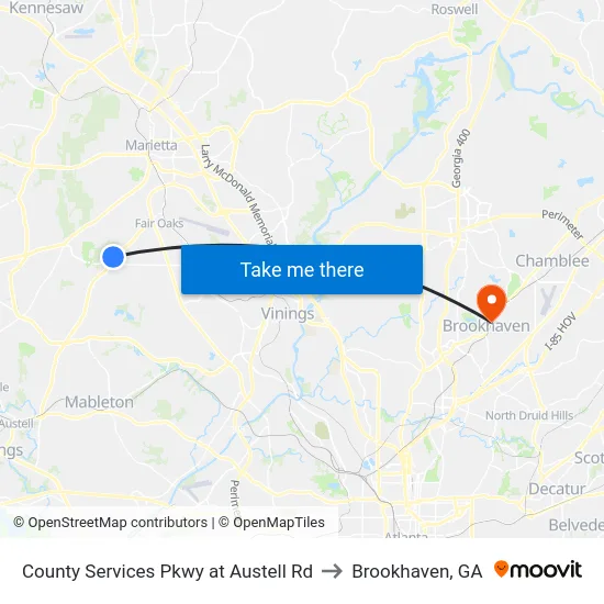 County Services Pkwy at Austell Rd to Brookhaven, GA map