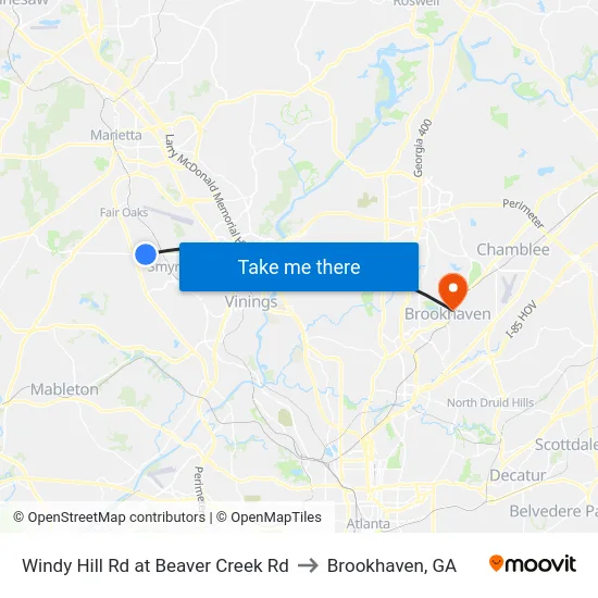 Windy Hill Rd at Beaver Creek Rd to Brookhaven, GA map