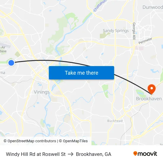 Windy Hill Rd at Roswell St to Brookhaven, GA map
