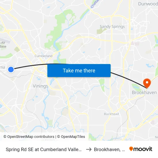 Spring Rd SE at Cumberland Valley Dr to Brookhaven, GA map