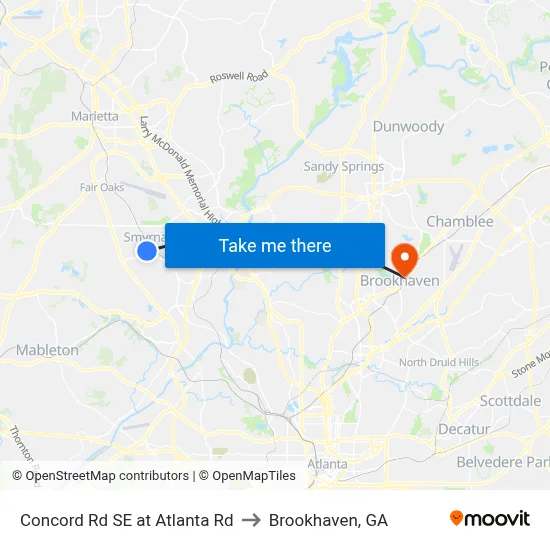 Concord Rd SE at Atlanta Rd to Brookhaven, GA map