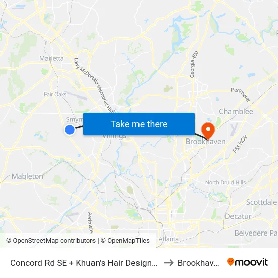 Concord Rd SE + Khuan's Hair Design/Arkle Veterina to Brookhaven, GA map