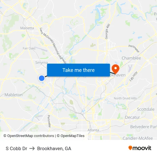 S Cobb Dr to Brookhaven, GA map