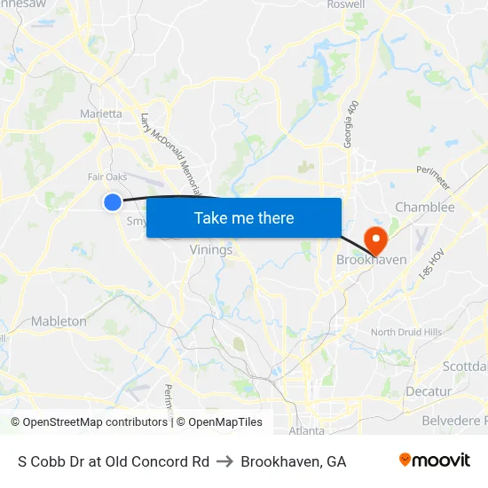 S Cobb Dr at Old Concord Rd to Brookhaven, GA map