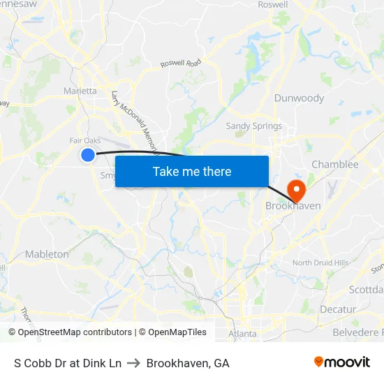 S Cobb Dr at Dink Ln to Brookhaven, GA map