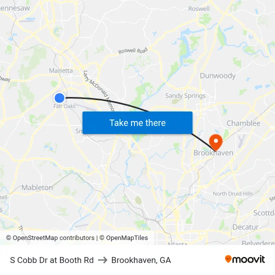 S Cobb Dr at Booth Rd to Brookhaven, GA map