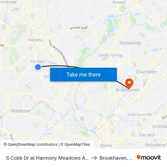 S Cobb Dr at Harmony Meadows Apts to Brookhaven, GA map