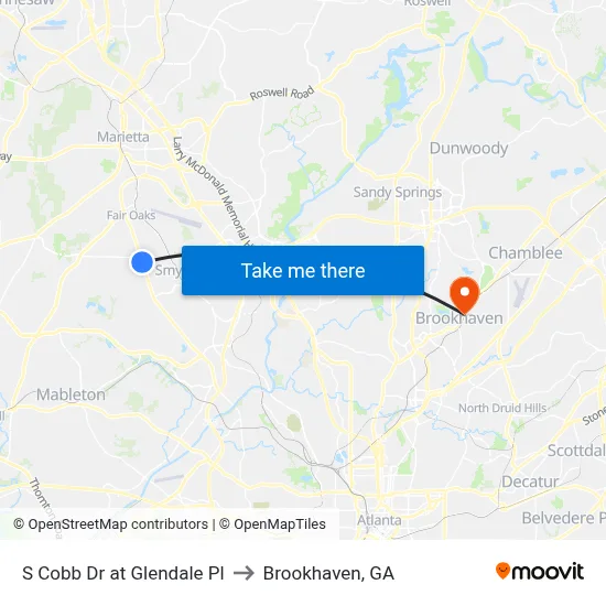 S Cobb Dr at Glendale Pl to Brookhaven, GA map