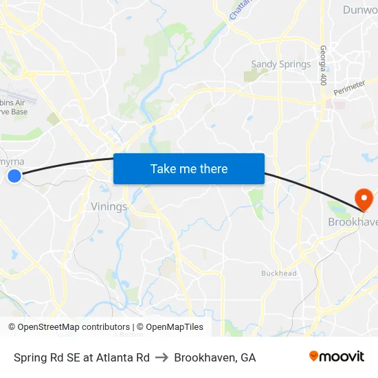 Spring Rd SE at Atlanta Rd to Brookhaven, GA map