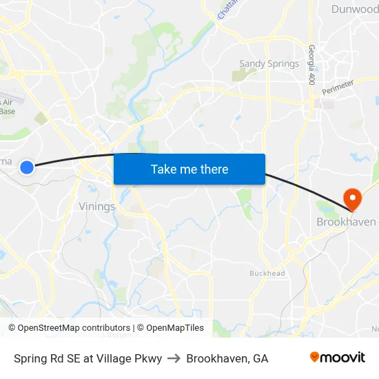 Spring Rd SE at Village Pkwy to Brookhaven, GA map