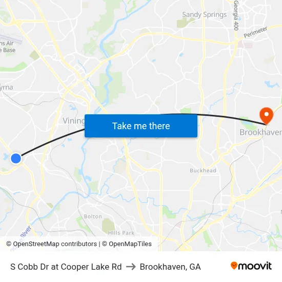 S Cobb Dr at Cooper Lake Rd to Brookhaven, GA map