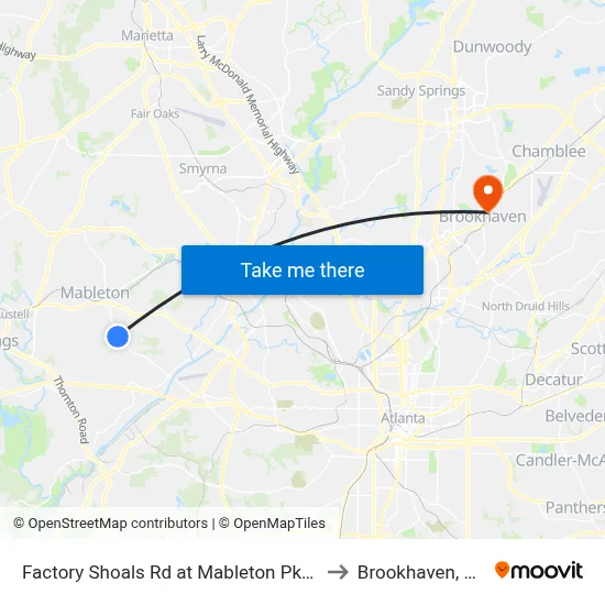 Factory Shoals Rd at Mableton Pkwy to Brookhaven, GA map