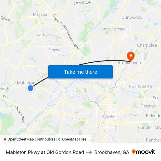 Mableton Pkwy at Old Gordon Road to Brookhaven, GA map