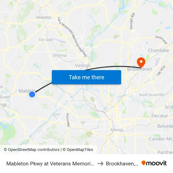 Mableton Pkwy at Veterans Memorial Hwy to Brookhaven, GA map