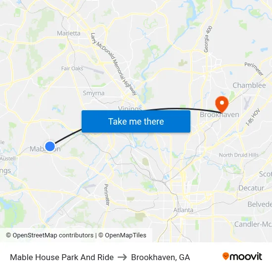 Mable House Park And Ride to Brookhaven, GA map