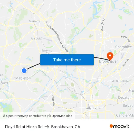Floyd Rd at Hicks Rd to Brookhaven, GA map