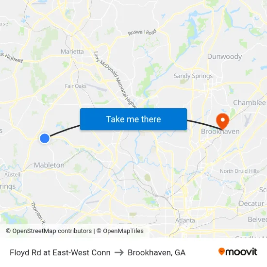 Floyd Rd at East-West Conn to Brookhaven, GA map