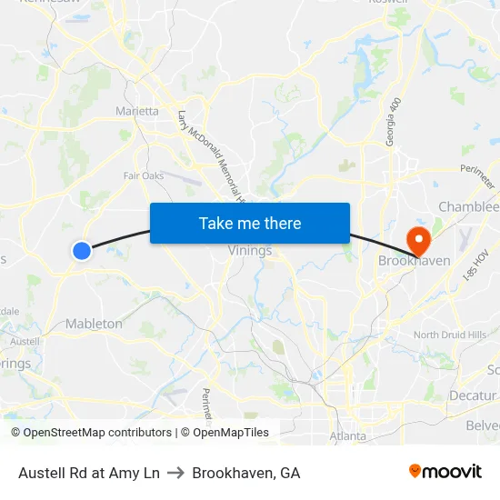 Austell Rd at Amy Ln to Brookhaven, GA map