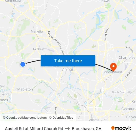 Austell Rd at Milford Church Rd to Brookhaven, GA map