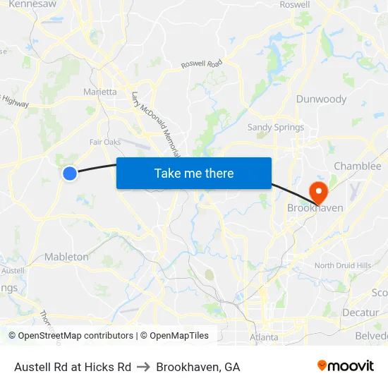 Austell Rd at Hicks Rd to Brookhaven, GA map
