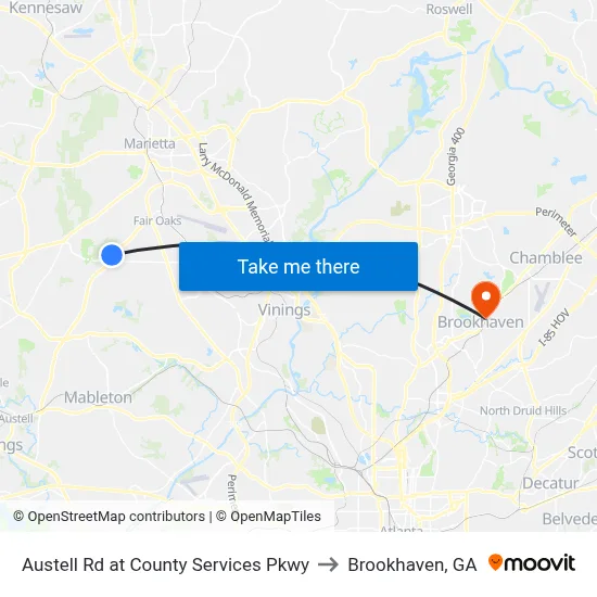 Austell Rd at County Services Pkwy to Brookhaven, GA map