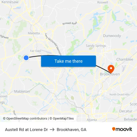 Austell Rd at Lorene Dr to Brookhaven, GA map