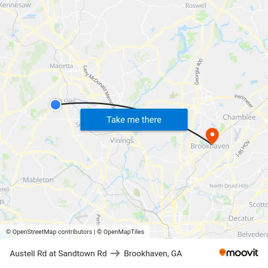 Austell Rd at Sandtown Rd to Brookhaven, GA map