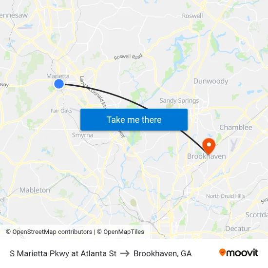S Marietta Pkwy at Atlanta St to Brookhaven, GA map