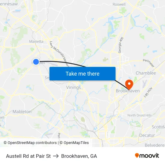 Austell Rd at Pair St to Brookhaven, GA map