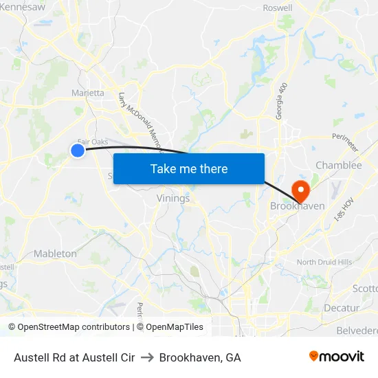 Austell Rd at Austell Cir to Brookhaven, GA map