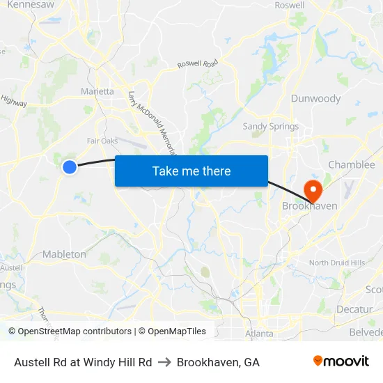 Austell Rd at Windy Hill Rd to Brookhaven, GA map