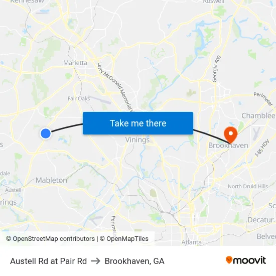 Austell Rd at Pair Rd to Brookhaven, GA map