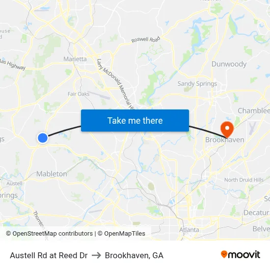 Austell Rd at Reed Dr to Brookhaven, GA map