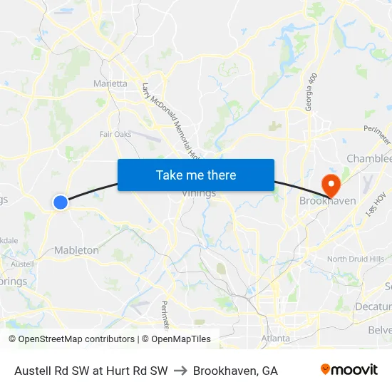 Austell Rd SW at Hurt Rd SW to Brookhaven, GA map
