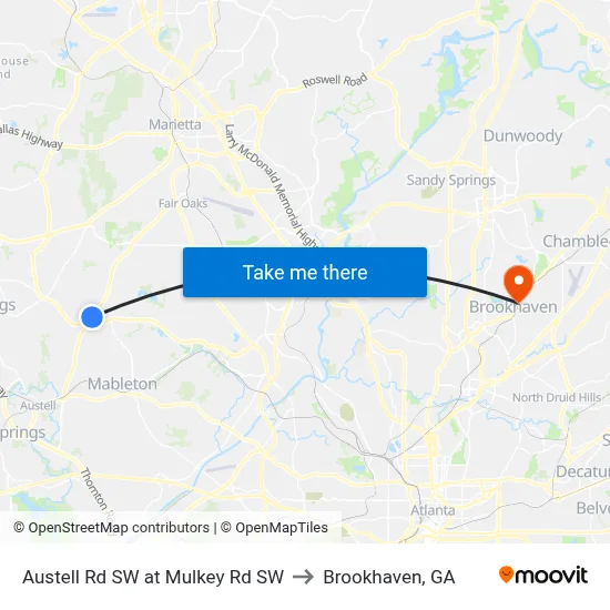 Austell Rd SW at Mulkey Rd SW to Brookhaven, GA map