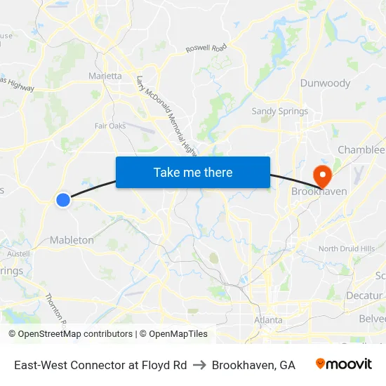 East-West Connector at Floyd Rd to Brookhaven, GA map