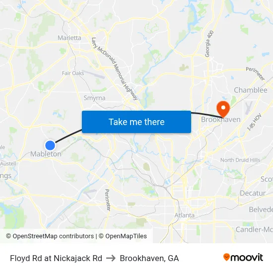 Floyd Rd at Nickajack Rd to Brookhaven, GA map
