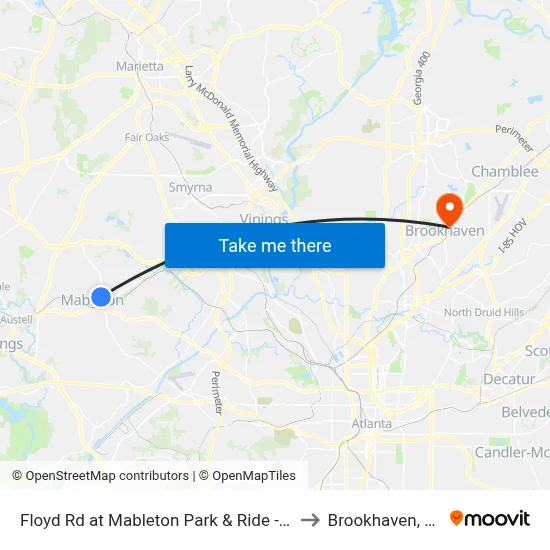 Floyd Rd at Mableton Park & Ride - Ob to Brookhaven, GA map