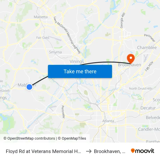 Floyd Rd at Veterans Memorial Hwy to Brookhaven, GA map