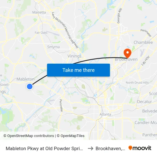 Mableton Pkwy at Old Powder Springs Rd to Brookhaven, GA map
