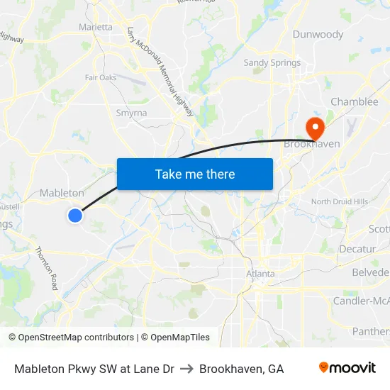 Mableton Pkwy SW at Lane Dr to Brookhaven, GA map