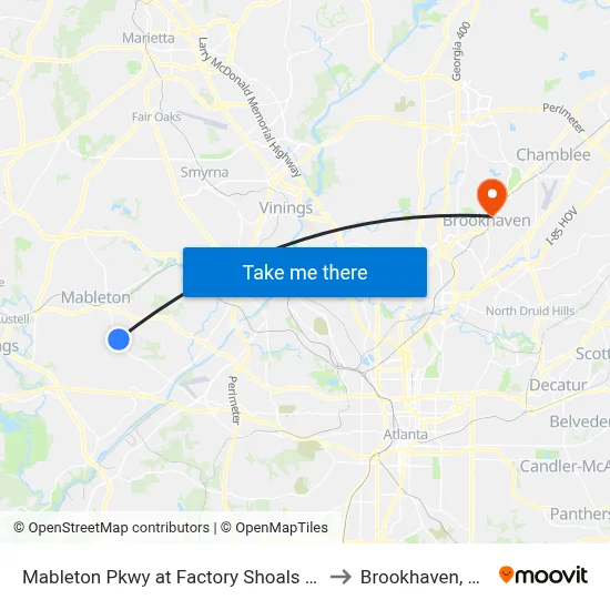 Mableton Pkwy at Factory Shoals Rd to Brookhaven, GA map