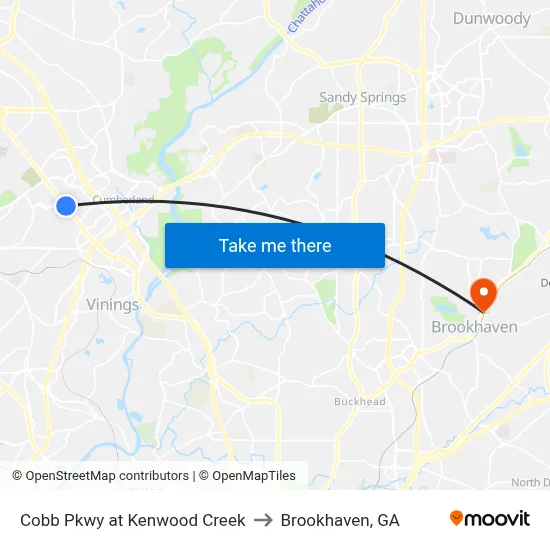Cobb Pkwy at Kenwood Creek to Brookhaven, GA map
