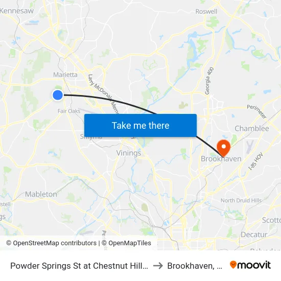 Powder Springs St at Chestnut Hill Rd to Brookhaven, GA map