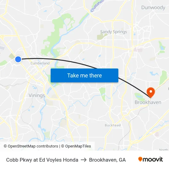 Cobb Pkwy at Ed Voyles Honda to Brookhaven, GA map