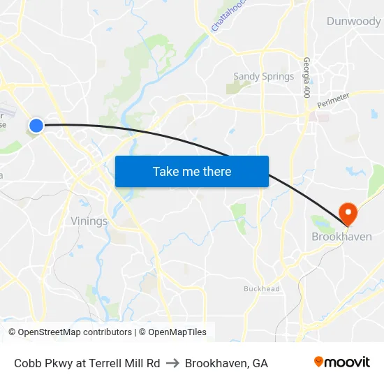 Cobb Pkwy at Terrell Mill Rd to Brookhaven, GA map