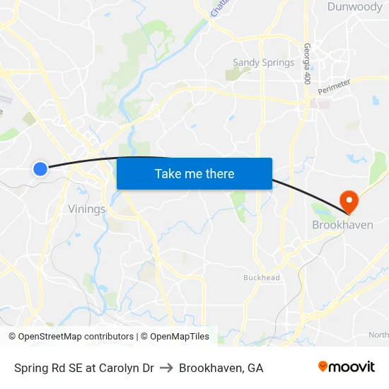 Spring Rd SE at Carolyn Dr to Brookhaven, GA map